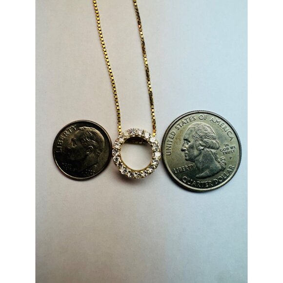 Elegant Estate Sterling Silver 925 GoldPlated Rhinestone Circle Pendant Necklace - Picture 15 of 16